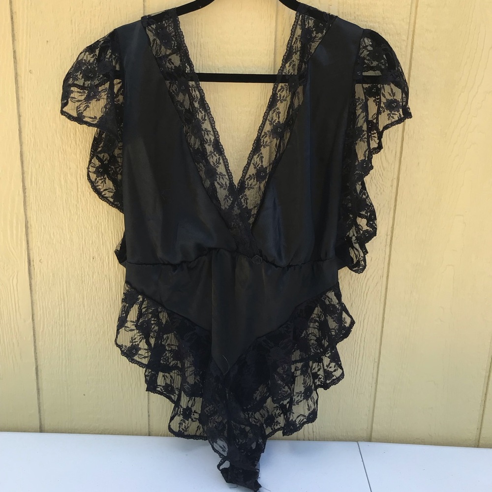 Sexy Black Vintage Teddy One Piece Lacy Sz S 36” waist